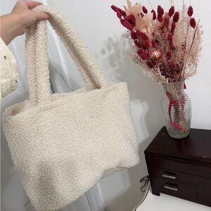 Cream Fluffy Tote Bag